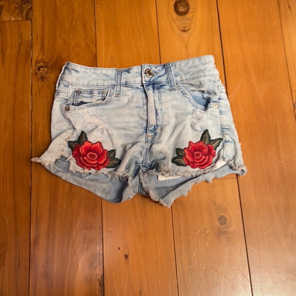 Floral denim shorts